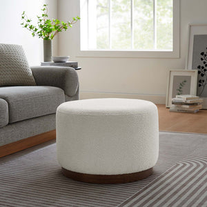Modway Furniture Tilden 23" Round Boucle Ottoman - Multifunctional Accent Seat, Footrest & Coffee Table - Cloud Walnut EEI-6683-CLO-WAL