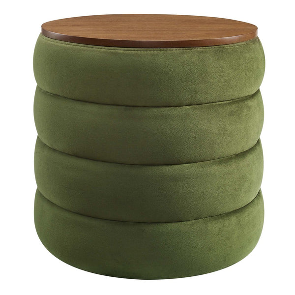 Modway Furniture Mezzo Round Performance Velvet Storage Ottoman - Chic, Functional Accent with Hidden Storage Compartment Moss Green EEI-6684-MOG