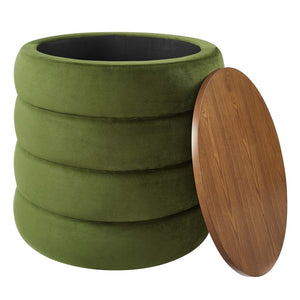 Modway Furniture Mezzo Round Performance Velvet Storage Ottoman - Chic, Functional Accent with Hidden Storage Compartment Moss Green EEI-6684-MOG