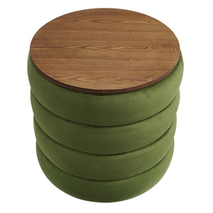Modway Furniture Mezzo Round Performance Velvet Storage Ottoman - Chic, Functional Accent with Hidden Storage Compartment Moss Green EEI-6684-MOG