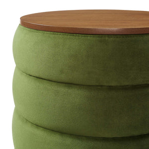 Modway Furniture Mezzo Round Performance Velvet Storage Ottoman - Chic, Functional Accent with Hidden Storage Compartment Moss Green EEI-6684-MOG