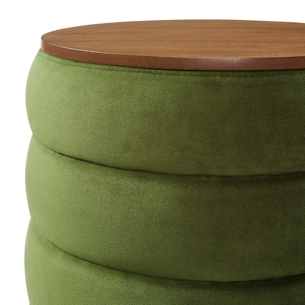 Modway Furniture Mezzo Round Performance Velvet Storage Ottoman - Chic, Functional Accent with Hidden Storage Compartment Moss Green EEI-6684-MOG