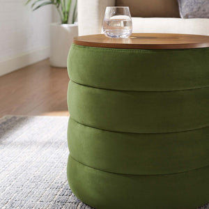 Modway Furniture Mezzo Round Performance Velvet Storage Ottoman - Chic, Functional Accent with Hidden Storage Compartment Moss Green EEI-6684-MOG