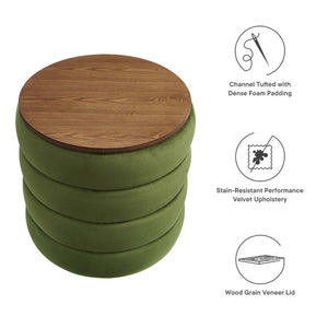 Modway Furniture Mezzo Round Performance Velvet Storage Ottoman - Chic, Functional Accent with Hidden Storage Compartment Moss Green EEI-6684-MOG
