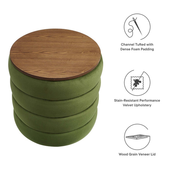 Modway Furniture Mezzo Round Performance Velvet Storage Ottoman - Chic, Functional Accent with Hidden Storage Compartment Moss Green EEI-6684-MOG