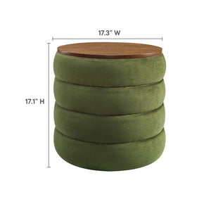 Modway Furniture Mezzo Round Performance Velvet Storage Ottoman - Chic, Functional Accent with Hidden Storage Compartment Moss Green EEI-6684-MOG
