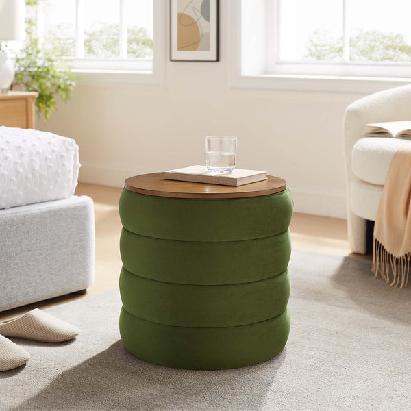 Modway Furniture Mezzo Round Performance Velvet Storage Ottoman - Chic, Functional Accent with Hidden Storage Compartment Moss Green EEI-6684-MOG