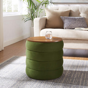 Modway Furniture Mezzo Round Performance Velvet Storage Ottoman - Chic, Functional Accent with Hidden Storage Compartment Moss Green EEI-6684-MOG