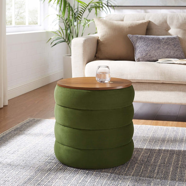 Modway Furniture Mezzo Round Performance Velvet Storage Ottoman - Chic, Functional Accent with Hidden Storage Compartment Moss Green EEI-6684-MOG