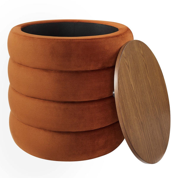 Modway Furniture Mezzo Round Performance Velvet Storage Ottoman - Chic, Functional Accent with Hidden Storage Compartment Rust EEI-6684-RUS