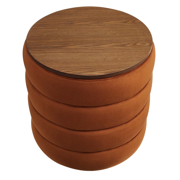 Modway Furniture Mezzo Round Performance Velvet Storage Ottoman - Chic, Functional Accent with Hidden Storage Compartment Rust EEI-6684-RUS