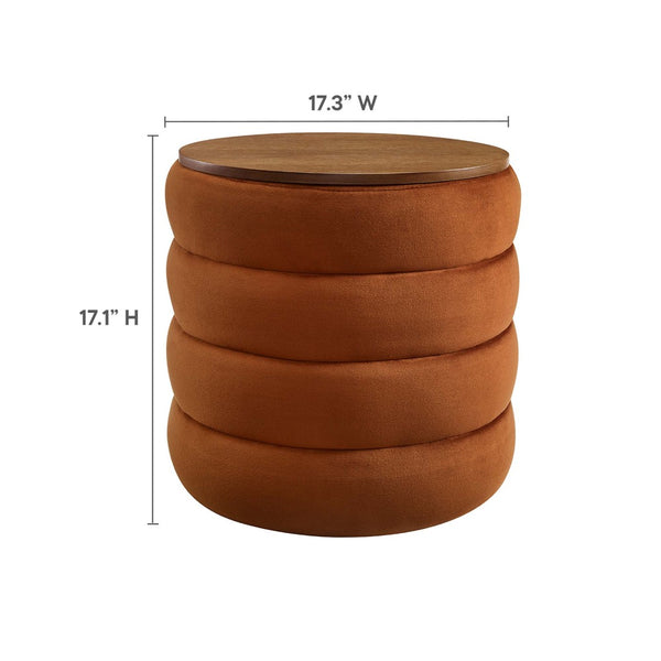 Modway Furniture Mezzo Round Performance Velvet Storage Ottoman - Chic, Functional Accent with Hidden Storage Compartment Rust EEI-6684-RUS