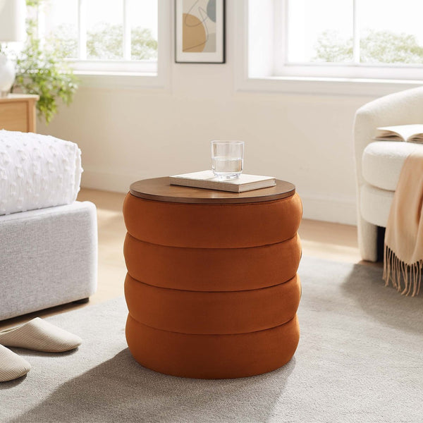 Modway Furniture Mezzo Round Performance Velvet Storage Ottoman - Chic, Functional Accent with Hidden Storage Compartment Rust EEI-6684-RUS