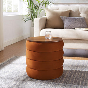Modway Furniture Mezzo Round Performance Velvet Storage Ottoman - Chic, Functional Accent with Hidden Storage Compartment Rust EEI-6684-RUS