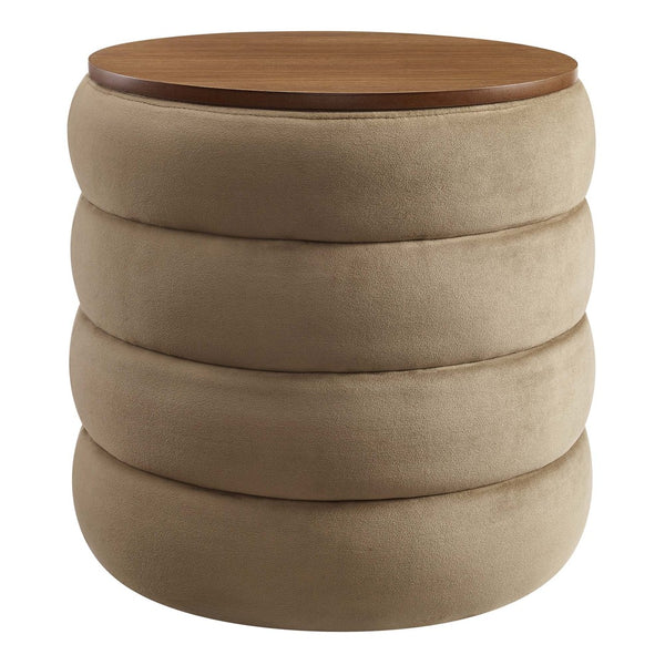 Modway Furniture Mezzo Round Performance Velvet Storage Ottoman - Chic, Functional Accent with Hidden Storage Compartment Taupe EEI-6684-TAU