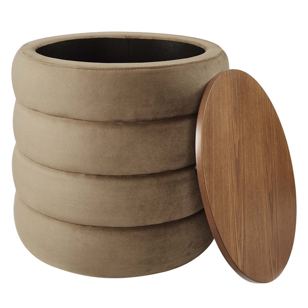 Modway Furniture Mezzo Round Performance Velvet Storage Ottoman - Chic, Functional Accent with Hidden Storage Compartment Taupe EEI-6684-TAU