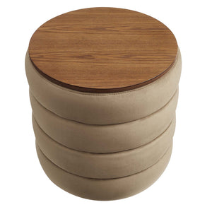 Modway Furniture Mezzo Round Performance Velvet Storage Ottoman - Chic, Functional Accent with Hidden Storage Compartment Taupe EEI-6684-TAU