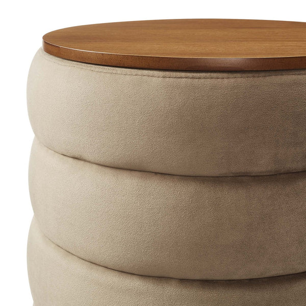 Modway Furniture Mezzo Round Performance Velvet Storage Ottoman - Chic, Functional Accent with Hidden Storage Compartment Taupe EEI-6684-TAU