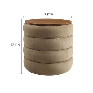 Modway Furniture Mezzo Round Performance Velvet Storage Ottoman - Chic, Functional Accent with Hidden Storage Compartment Taupe EEI-6684-TAU