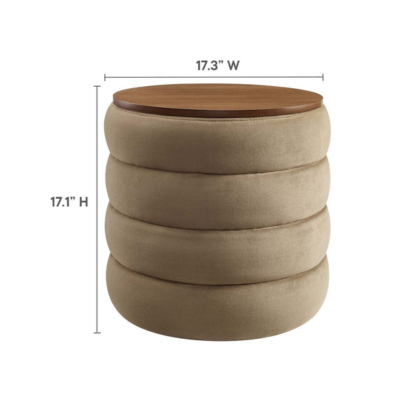 Modway Furniture Mezzo Round Performance Velvet Storage Ottoman - Chic, Functional Accent with Hidden Storage Compartment Taupe EEI-6684-TAU