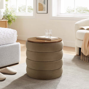 Modway Furniture Mezzo Round Performance Velvet Storage Ottoman - Chic, Functional Accent with Hidden Storage Compartment Taupe EEI-6684-TAU