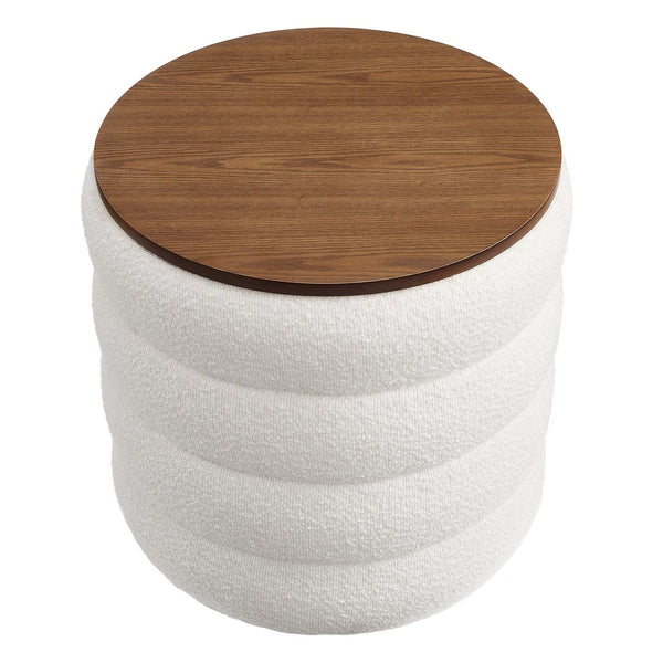 Modway Furniture Mezzo Round Boucle Fabric Storage Ottoman - Elegant Design with Hidden Storage for Modern Spaces Cloud EEI-6685-CLO