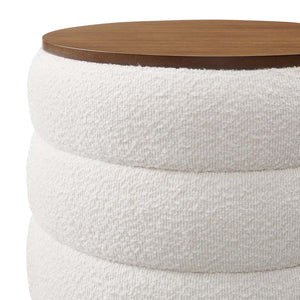 Modway Furniture Mezzo Round Boucle Fabric Storage Ottoman - Elegant Design with Hidden Storage for Modern Spaces Cloud EEI-6685-CLO