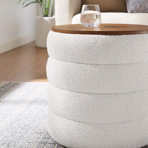 Modway Furniture Mezzo Round Boucle Fabric Storage Ottoman - Elegant Design with Hidden Storage for Modern Spaces Cloud EEI-6685-CLO