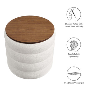 Modway Furniture Mezzo Round Boucle Fabric Storage Ottoman - Elegant Design with Hidden Storage for Modern Spaces Cloud EEI-6685-CLO