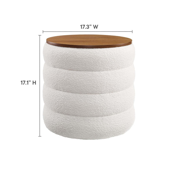 Modway Furniture Mezzo Round Boucle Fabric Storage Ottoman - Elegant Design with Hidden Storage for Modern Spaces Cloud EEI-6685-CLO