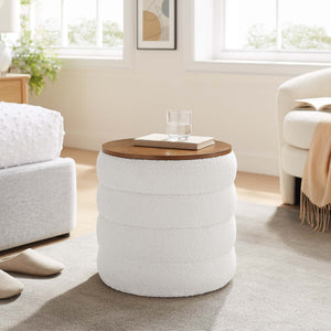 Modway Furniture Mezzo Round Boucle Fabric Storage Ottoman - Elegant Design with Hidden Storage for Modern Spaces Cloud EEI-6685-CLO