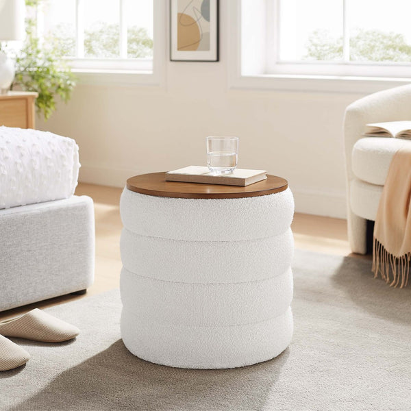 Modway Furniture Mezzo Round Boucle Fabric Storage Ottoman - Elegant Design with Hidden Storage for Modern Spaces Cloud EEI-6685-CLO