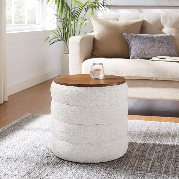 Modway Furniture Mezzo Round Boucle Fabric Storage Ottoman - Elegant Design with Hidden Storage for Modern Spaces Cloud EEI-6685-CLO