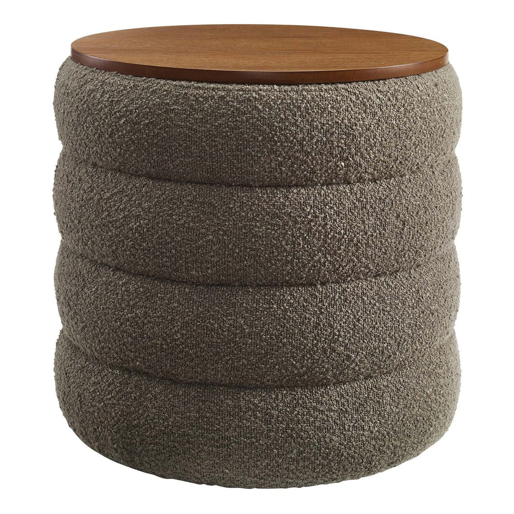 Modway Furniture Mezzo Round Boucle Fabric Storage Ottoman - Elegant Design with Hidden Storage for Modern Spaces Pebble EEI-6685-PEB