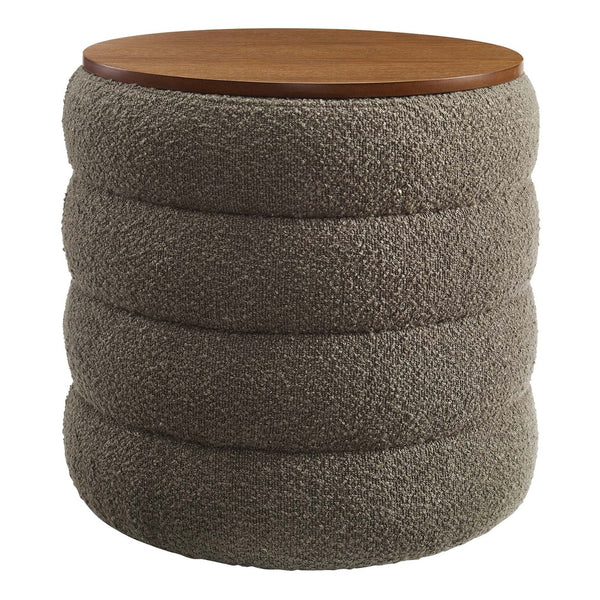 Modway Furniture Mezzo Round Boucle Fabric Storage Ottoman - Elegant Design with Hidden Storage for Modern Spaces Pebble EEI-6685-PEB
