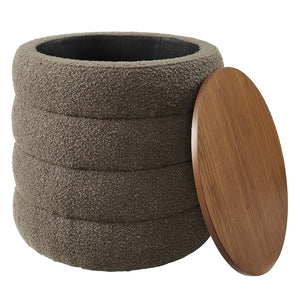 Modway Furniture Mezzo Round Boucle Fabric Storage Ottoman - Elegant Design with Hidden Storage for Modern Spaces Pebble EEI-6685-PEB