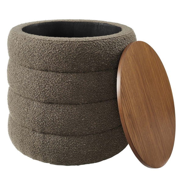 Modway Furniture Mezzo Round Boucle Fabric Storage Ottoman - Elegant Design with Hidden Storage for Modern Spaces Pebble EEI-6685-PEB