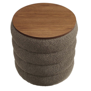 Modway Furniture Mezzo Round Boucle Fabric Storage Ottoman - Elegant Design with Hidden Storage for Modern Spaces Pebble EEI-6685-PEB