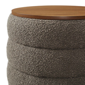 Modway Furniture Mezzo Round Boucle Fabric Storage Ottoman - Elegant Design with Hidden Storage for Modern Spaces Pebble EEI-6685-PEB