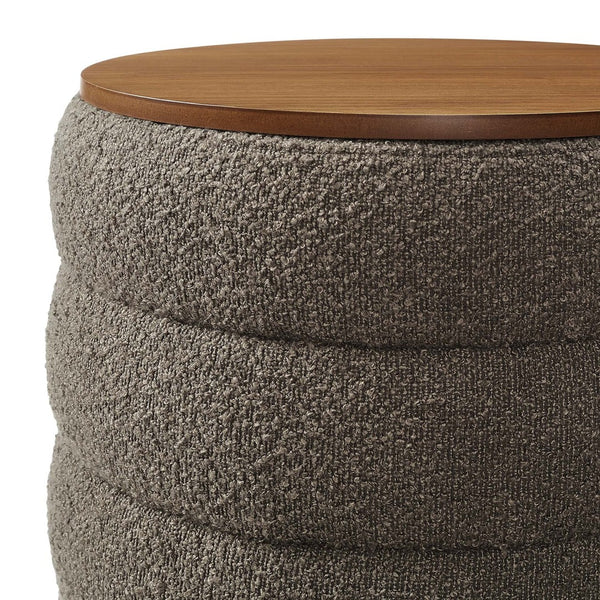 Modway Furniture Mezzo Round Boucle Fabric Storage Ottoman - Elegant Design with Hidden Storage for Modern Spaces Pebble EEI-6685-PEB