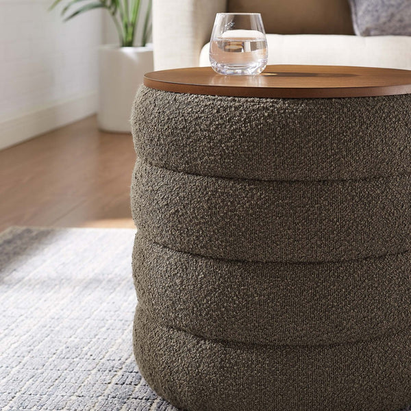Modway Furniture Mezzo Round Boucle Fabric Storage Ottoman - Elegant Design with Hidden Storage for Modern Spaces Pebble EEI-6685-PEB
