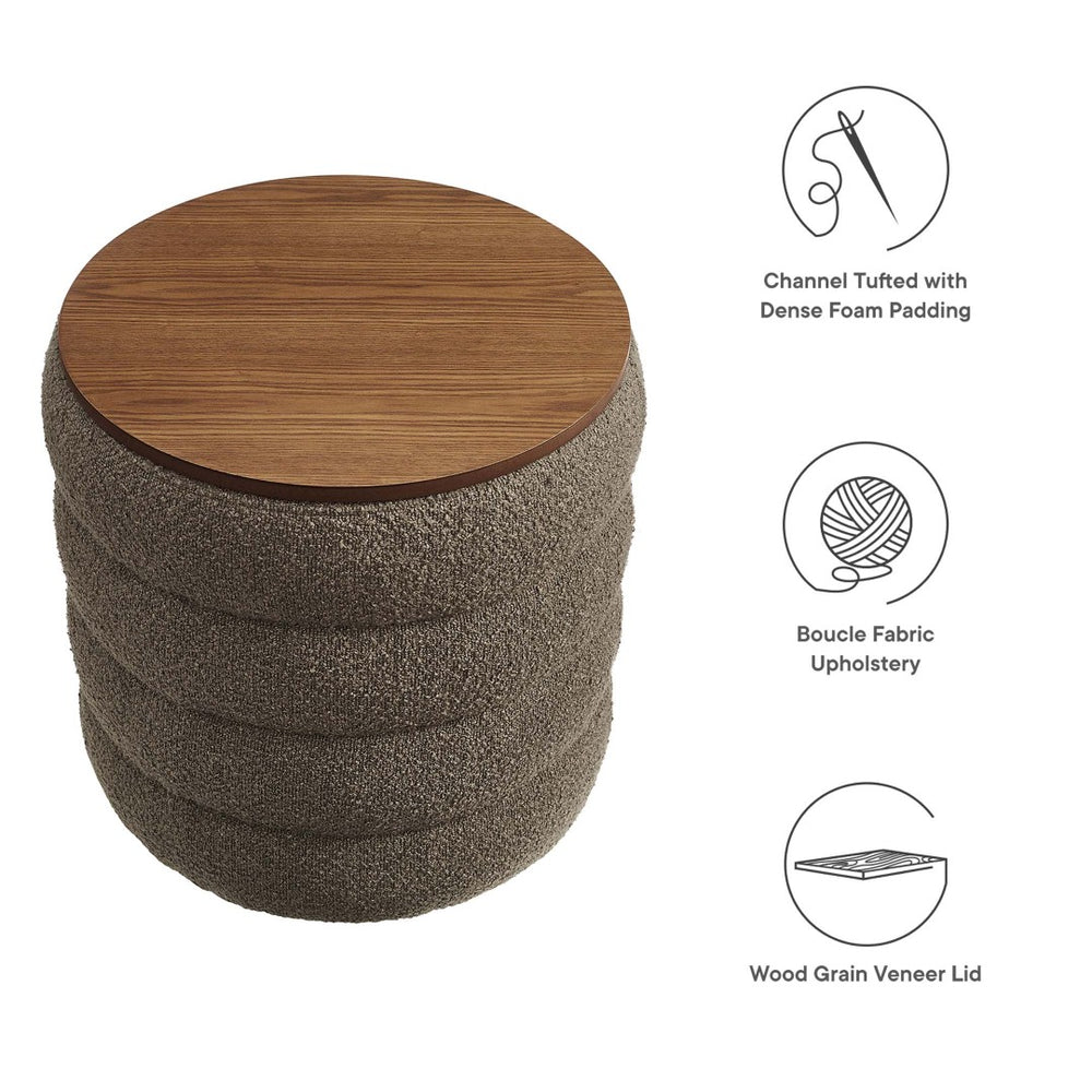 Modway Furniture Mezzo Round Boucle Fabric Storage Ottoman - Elegant Design with Hidden Storage for Modern Spaces Pebble EEI-6685-PEB