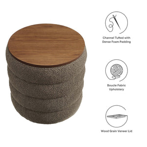 Modway Furniture Mezzo Round Boucle Fabric Storage Ottoman - Elegant Design with Hidden Storage for Modern Spaces Pebble EEI-6685-PEB