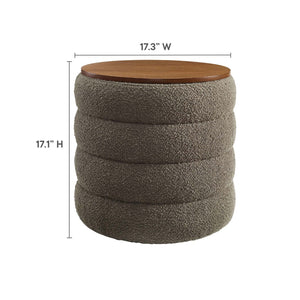 Modway Furniture Mezzo Round Boucle Fabric Storage Ottoman - Elegant Design with Hidden Storage for Modern Spaces Pebble EEI-6685-PEB