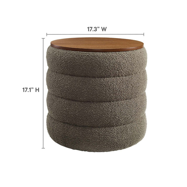 Modway Furniture Mezzo Round Boucle Fabric Storage Ottoman - Elegant Design with Hidden Storage for Modern Spaces Pebble EEI-6685-PEB