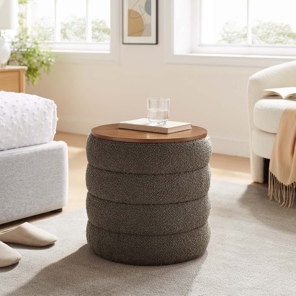 Modway Furniture Mezzo Round Boucle Fabric Storage Ottoman - Elegant Design with Hidden Storage for Modern Spaces Pebble EEI-6685-PEB