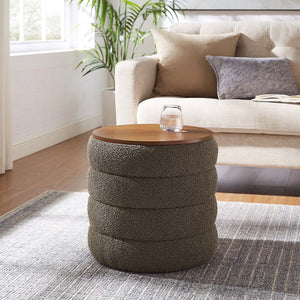 Modway Furniture Mezzo Round Boucle Fabric Storage Ottoman - Elegant Design with Hidden Storage for Modern Spaces Pebble EEI-6685-PEB