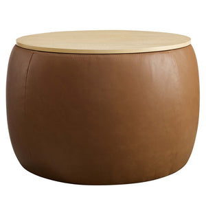 Modway Furniture Perla Round Vegan Leather Ottoman - Chic Storage Solution & Stylish Accent for Modern Homes EEI-6687-TAN