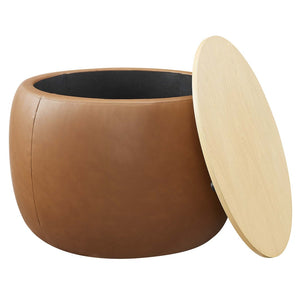 Modway Furniture Perla Round Vegan Leather Ottoman - Chic Storage Solution & Stylish Accent for Modern Homes EEI-6687-TAN