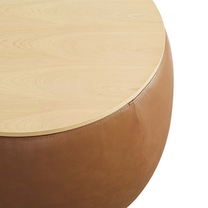 Modway Furniture Perla Round Vegan Leather Ottoman - Chic Storage Solution & Stylish Accent for Modern Homes EEI-6687-TAN